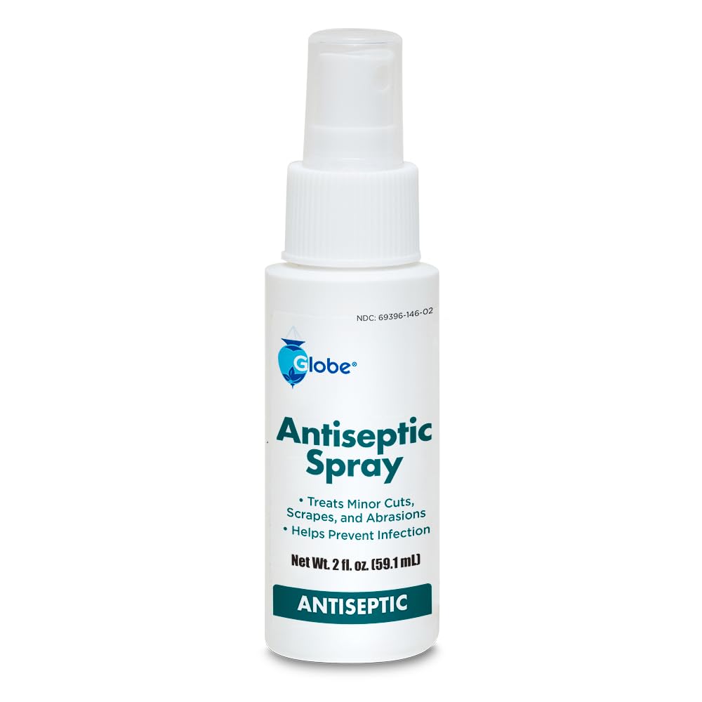 Globe First Aid Antiseptic Spray, Wound Cleaner, Benzalkonium Chloride for Minor Cuts, Scrapes and Burns, 2-Ounce (1)