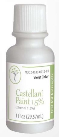Castellani Paint Phenol 1.5 Percent Modified Violet Color First Aid Antiseptic Agent - 1 Oz