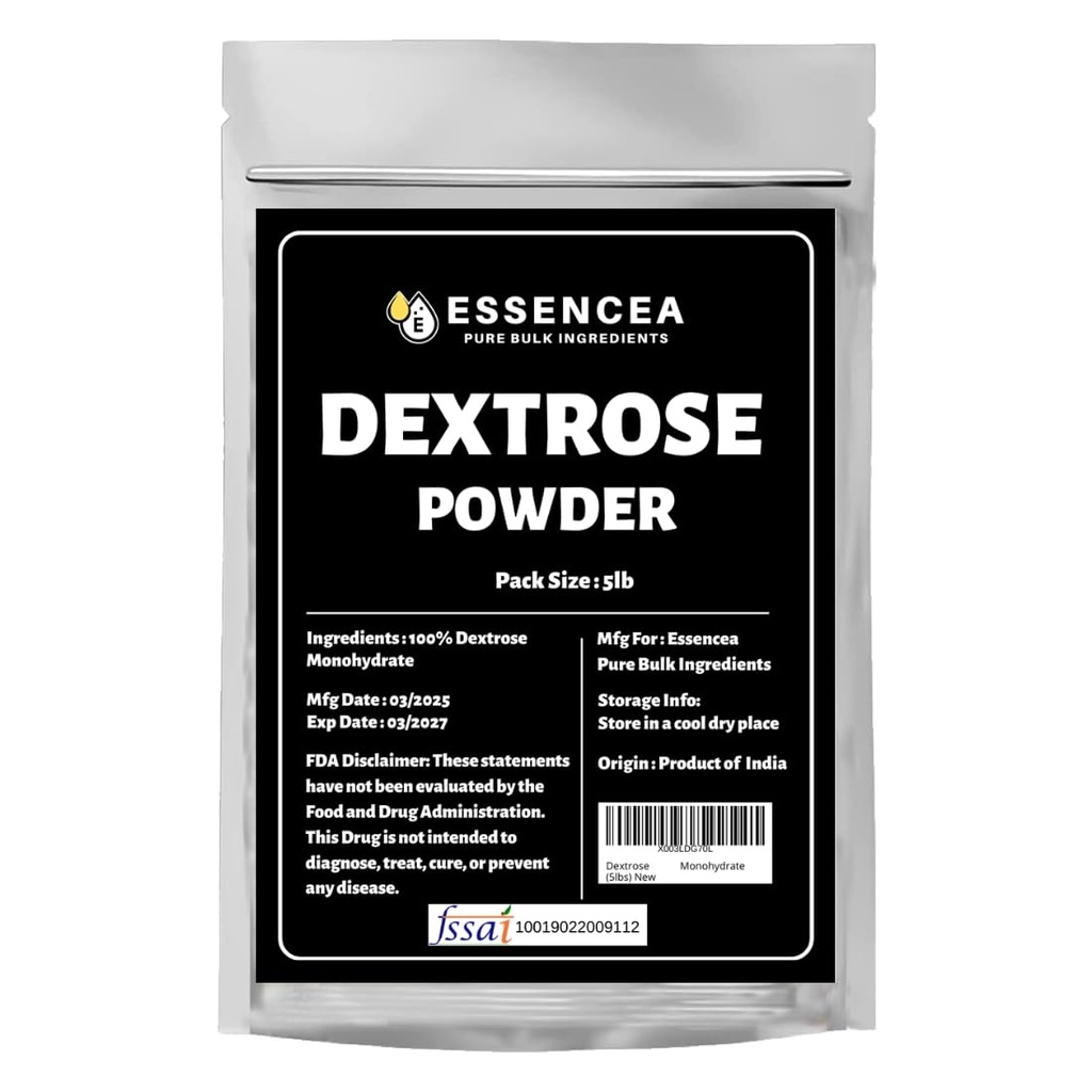 Essencea Dextrose Monohydrate 5lb Pure Bulk Ingredients | 100% Pure Dextrose Monohydrate Powder in Bulk | Gluten Free Non-GMO and Vegan…