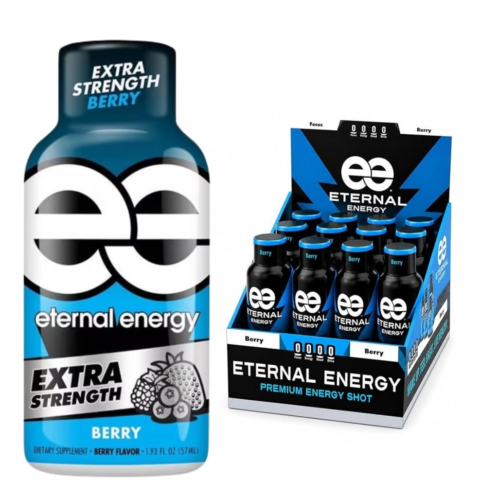Eternal Energy Berry Energy Shot, 280mg Caffeine, Zero Sugar, 12 Pack
