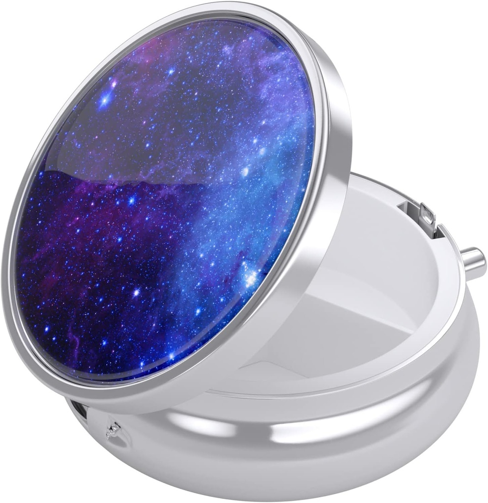 Nipichsha κουτί χάπι, μικρή θήκη χαπιών για το πουρμπουάρ & τσέπη, χαριτωμένο ταξιδιωτική ιατρική Organizer, φορητός κάτοχος εμπορευματοκιβωτίων ιατρικής για να κρατήσει βιταμίνες, φαρμακευτική αγωγή, ιχθυέλαιο & συμπληρώματα, Purple Galaxy