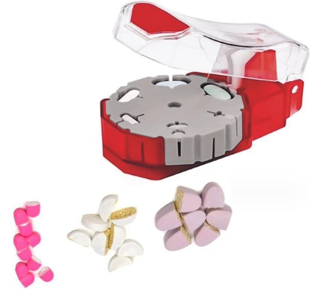 Pill Cutter - Pill Splitters for Small or Large Pills - Cuts up to 14 Different Shaped Pills or Vitamins with Self-Retracting Blade (Reddish Grey Upgraded Version (Red)