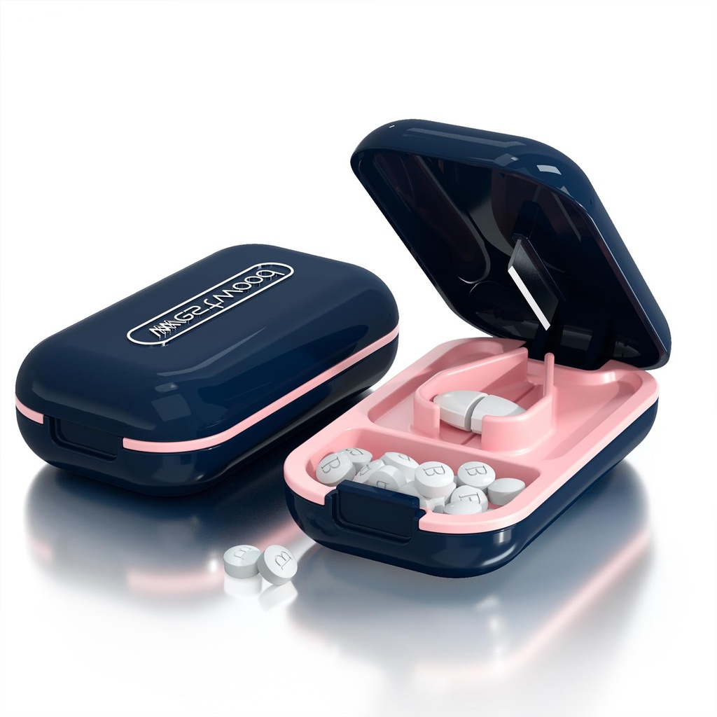 DUBSTAR Small Pill Cutter, Pill Cutter Splitter for Small and Tiny Pills, Portable Pretty Pill Cutters for Large Pills, Cuts Vitamins Tablets for Purse Pocket (Pill Cutter, Blue)