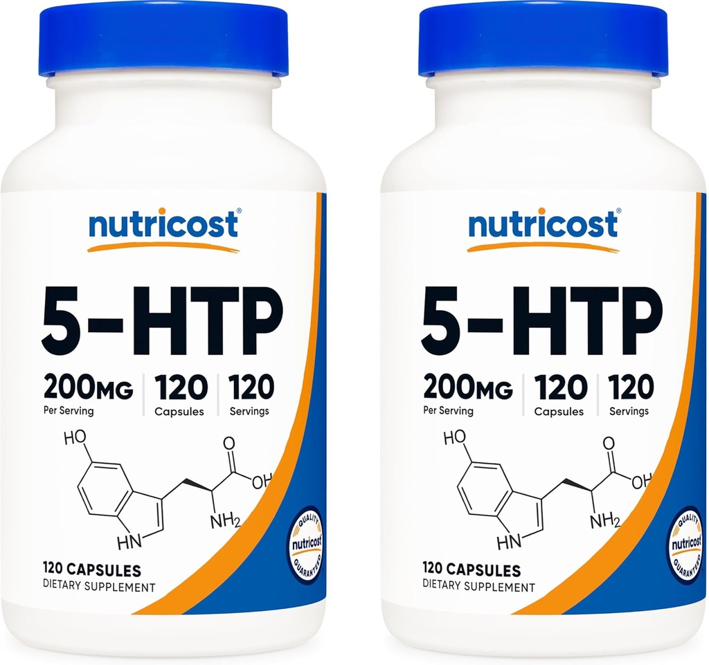 Nutricost 5-HTP 200mg, 120 κάψουλες χορτοφαγικής (5-υδροξυθρυπτοφάνη) - Μη ΓΤΟ & Χωρίς γλουτένη (2 φιάλες)