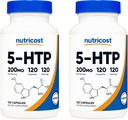 Nutricost 5-HTP 200mg, 120 κάψουλες χορτοφαγικής (5-υδροξυθρυπτοφάνη) - Μη ΓΤΟ & Χωρίς γλουτένη (2 φιάλες)