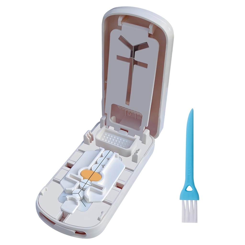 Pill Cutter for Multiple Pills, Pill Splitter for Large, Small and Tiny Pills 1/2 1/3 1/4 - Upgraded Dual Blade for Clean Cutting, with Adjustable Centering Device