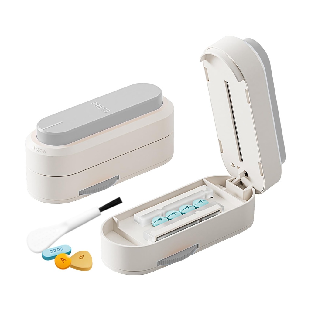 Multiple Pill Cutter - Pill Cutter Splitter for Small Tiny Large Pills Professional | Vertical Press-Down Cutting & Adjustable | Sturdy Blade & Guard | Includes Cleaning Brush (Grey)