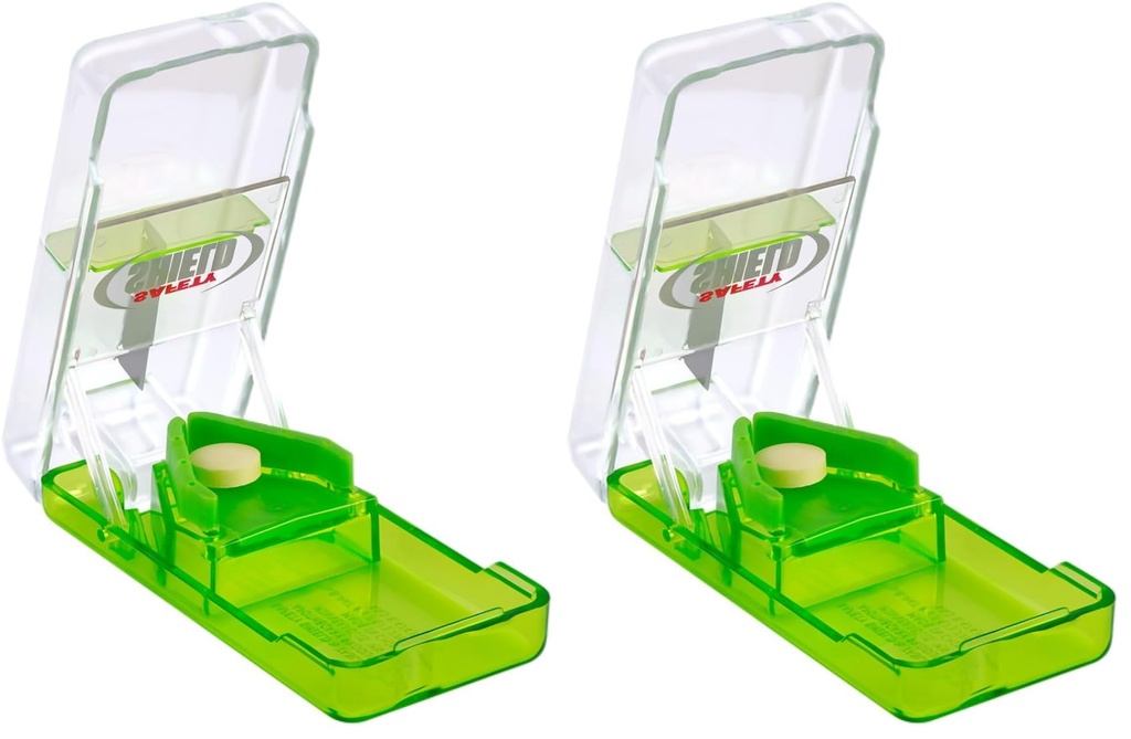 EZY DOSE Ezy Dose Pill Cutter with Safety Shield │Safely Cut Pills and Vitamins │Pill Splitter, Colors May Vary (Pack of 2)