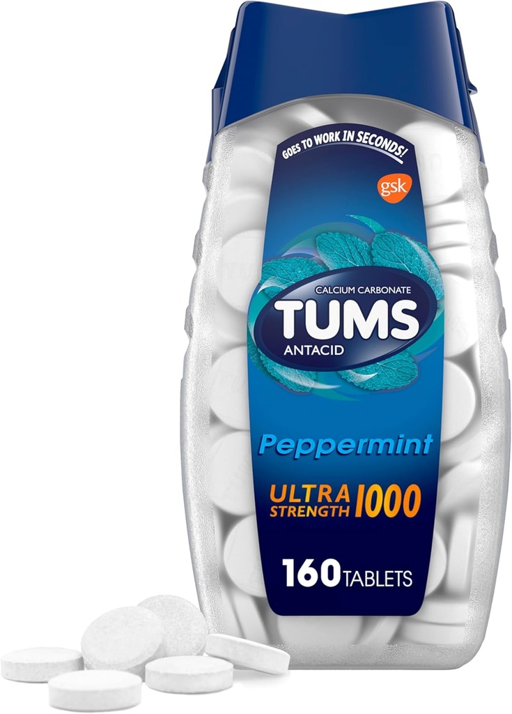 TUMS Ultra Strength μασώμενα αντιόξινα δισκία για ανακούφιση από εγκαύματα, μέντας - 160 Count