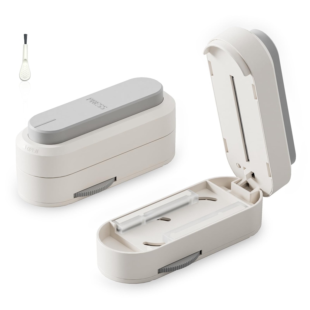 ONTERATE Pill Cutter Splitter for Small & Large Pills, Adjustable Pill Splitter with Safety Guard Hidden Sharp Stainless Steel Blade, Portable Tablets Cutter Cutting Tablets in Half at a Time (Grey)