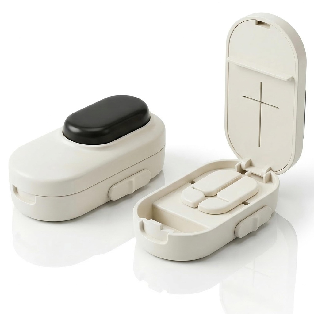 Pill Cutter for Small Tiny Large Pills, Accurate 1/2 & 1/4 Tablet Splitter with Safe Hidden Stainless Steel Blade, Easy Slicer for Vitamins and Medications