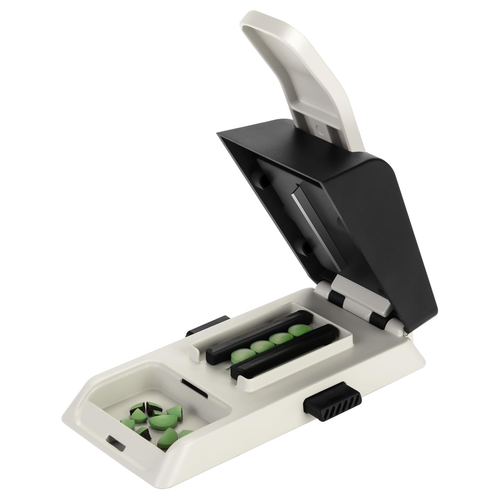 2025Auto Centering Pill Cutter Device, Pill Splitter Made of Aviation Aluminum Alloy with 402 Stainless Blade, Anti Cut Design,Ergonomic Operation Control,Designed in The USA (White)