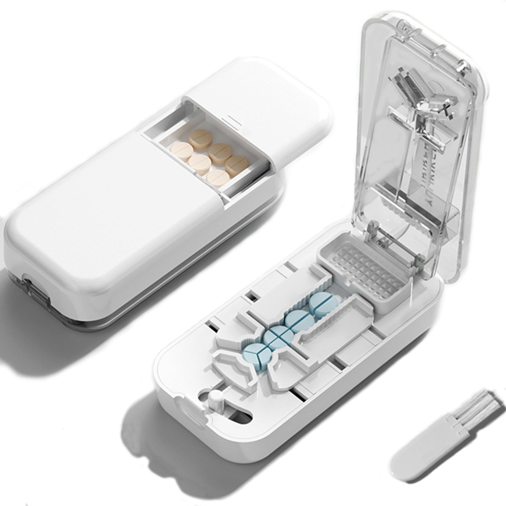 Pill Cutter 1/4 with Centering Device Safety Blade for Small and Large Tablets, 3 in 1 Version Works for Quarter, Third and Half (Clear)