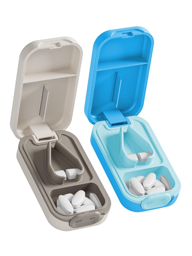 Pill Cutter Splitter for Small or Large Pills with Safety Lock - Accurate and Easy Travel-Friendly Design for Daily Use (Pink+Blue)