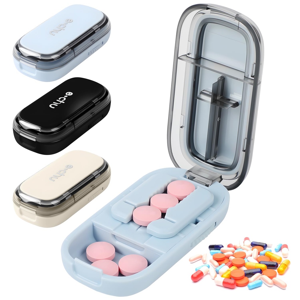 Pill Cutter Splitter for Small and Tiny Pills - 1/4 Pill Cutter with Centering Device - Easy-to-Use Splitter for Precision Cuts - for Small and Tiny (Blue)