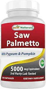 Best Naturals Saw Palmetto 10:1 Extract Prostate Supplements for Men - 120 Capsules - Made with Pygeum Bark 4:1 Extract & Pumpkin Seed Powder