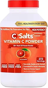 C-Salts Vitamin C Powder Supplement - 100% Pure High Dose Buffered Vitamin C Powder for Immune Support - Οργανική, Χωρίς ζάχαρη, Vegan, Non-GMO, Στομάχι-Friendly, Blood Orange 26oz