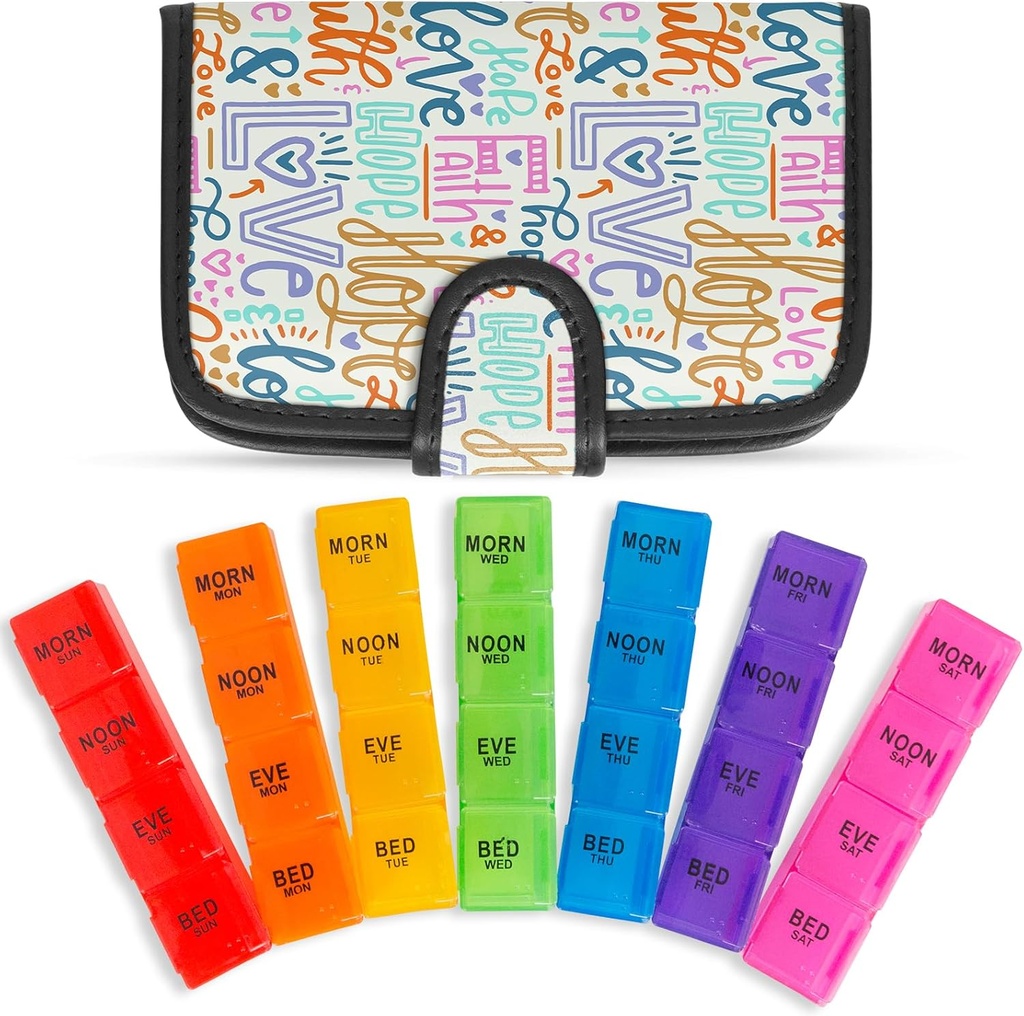 Vive Weekly Pill Organizer 4 Times a Day - 7 Days Pill Boxes for Morning, Noon, Evening, Night - Extra Large Medicine, Vitamin & Supplement Dispenser with Premium Leather Case