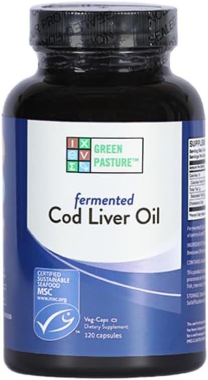 Green Pasture Fermented Cod Liver Oil -Non-Gelatin 120 Capsules