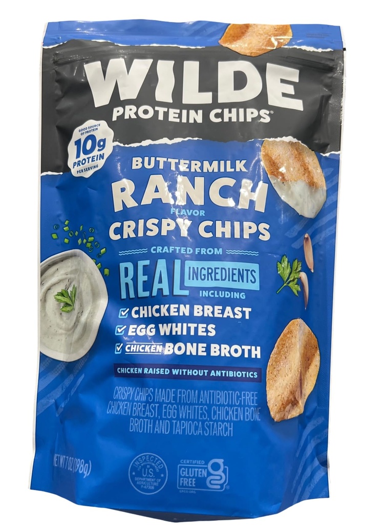 Wilde Protein Chips Buttermilk Ranch Flavor, Crispy Protein Chips – Made with Real Chicken & Egg Whites, High Protein Snack, Gluten Free, Ranch Seasoned Chips