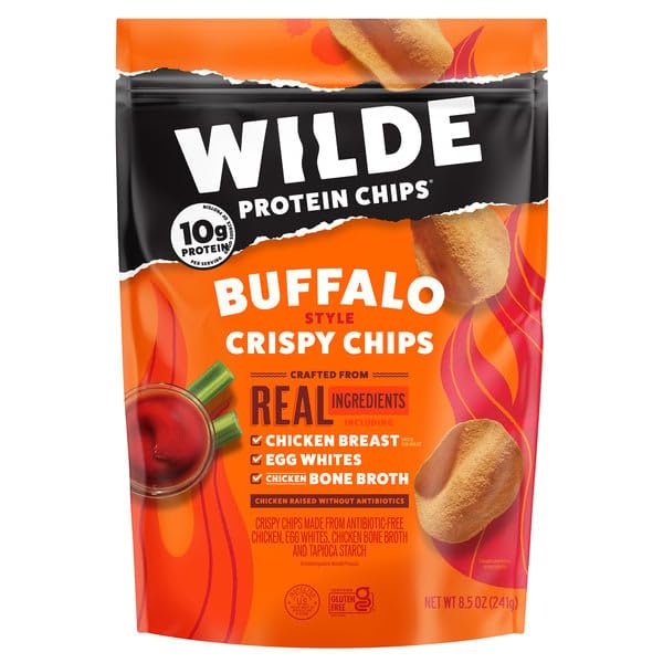 Wilde Protein Chips, Buffalo Style Crispy Chips, Chicken Breast, Egg Whites, Bone Broth, 8.5 oz - Pack of 2