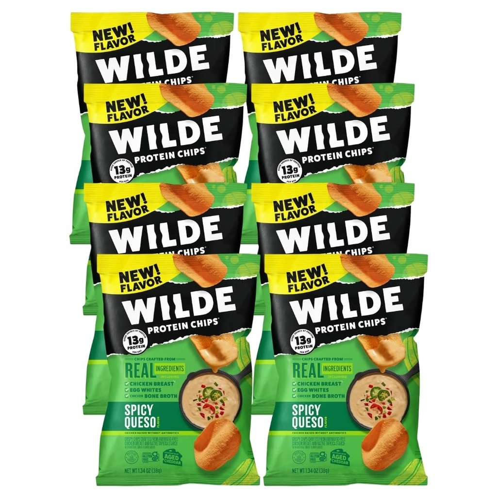 Wilde Snacks Chips Protein Spicy Queso 1.34 oz – Wilde for High Adults – Keto Style Crunch – Alternative to Quest and Quest Protein Chips – Pack of 8