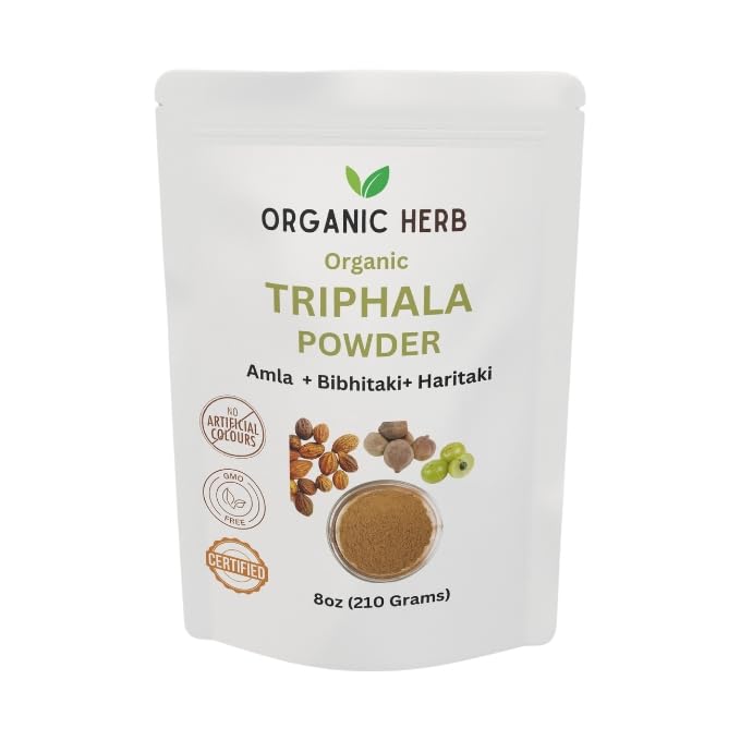Organic Triphala Powder, 8 oz, Amla Haritaki Bihitaki Blend, Non-GMO, Gluten Free, Resealable Bag