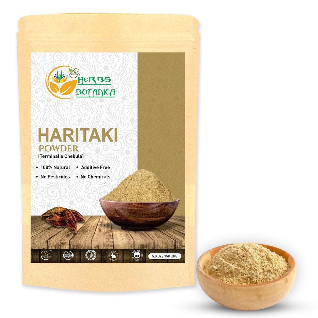 Herbs Botanica Haritaki Powder 100% Pure & Natural Terminalia Chebula Powder for Herbal Use – Finely Ground Ayurvedic Triphala Herb for DIY Wellness & Beauty 5.3 oz Resealable Pack