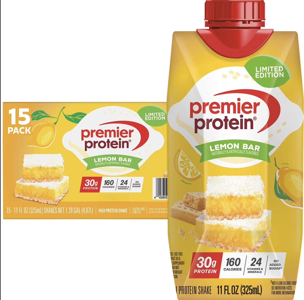 Premier Protein Shake, Lemon Bar, 30g Protein, 11 Fl Oz, 18 Ct