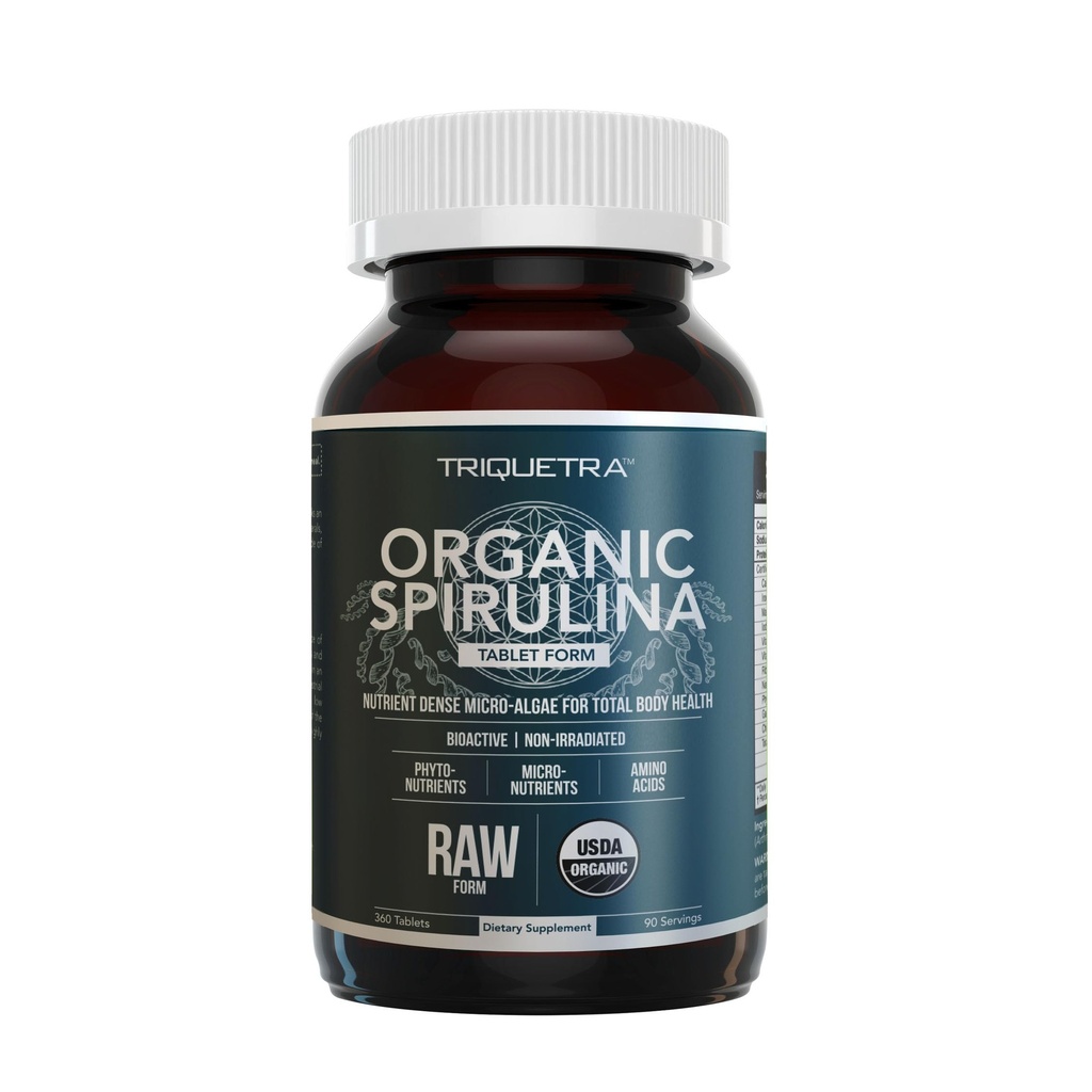 Βιολογικά δισκία Spirulina (360 Tablets) - Κατασκευασμένα με Parry® Spirulina, The Best Spirulina in The World, Highest Nutrient Density - Μη-Iαδιενεργές, 3 Οργανικές Πιστοποιήσεις (90 Services)