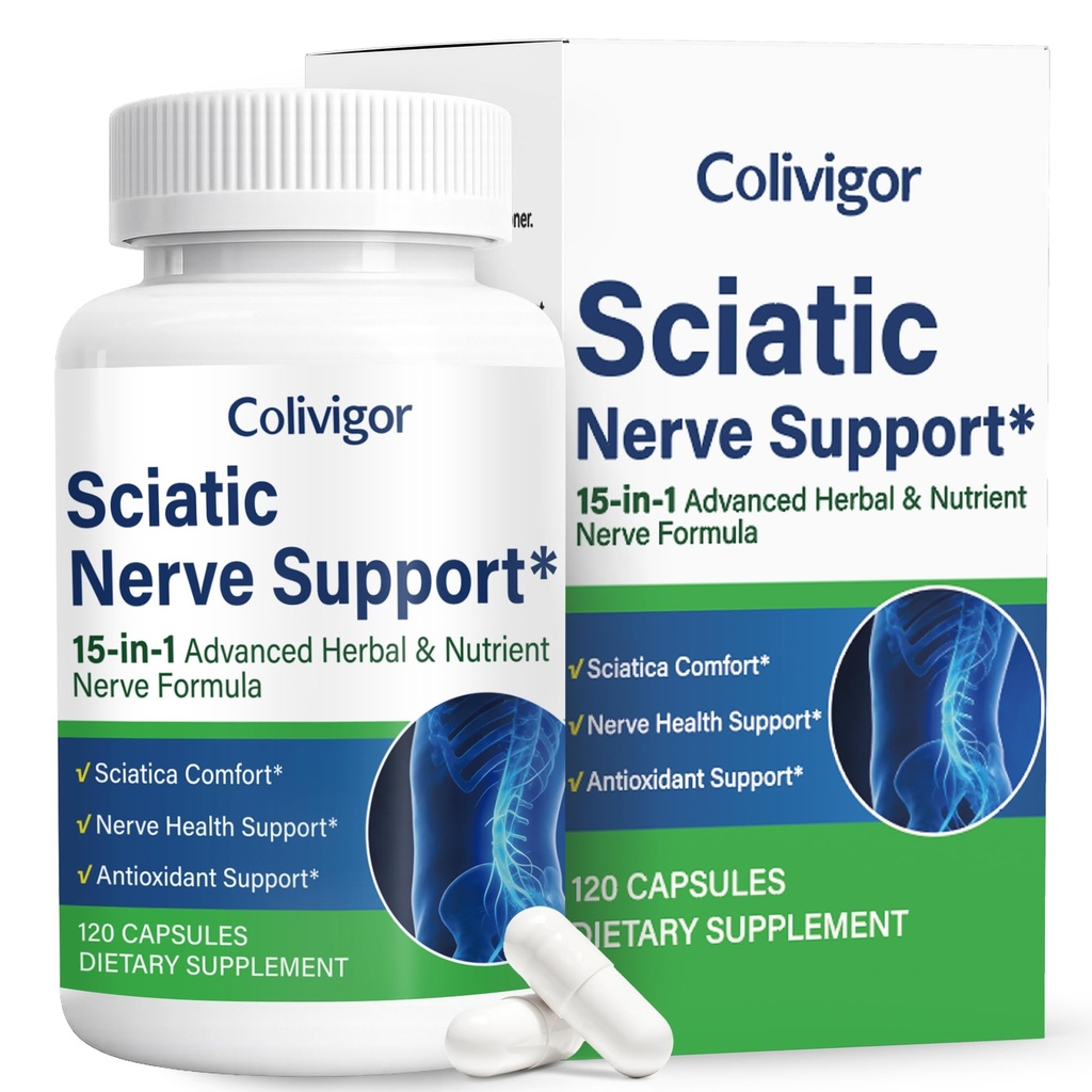 Sciatic Nerve Supplement | 15-in-1 Sciatica Ease Formula with R-Alpha Lipoic Acid, Pea, L-Arginine & B-Vitamins | Antioxidant & Nervous System Health | Vegan, Non-GMO, 120 Capsules