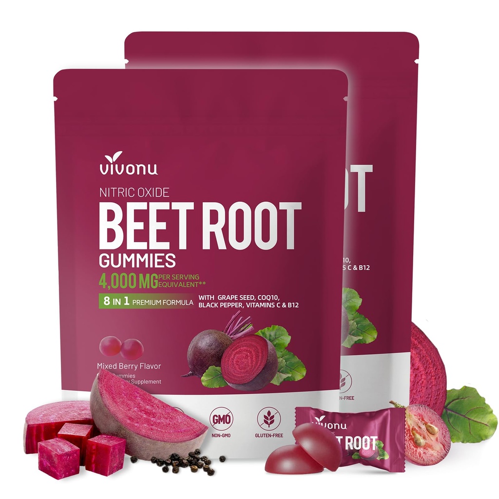 VivoNu Beet Root Gummies 8-in-1 Premium Energy Supplement with CoQ10