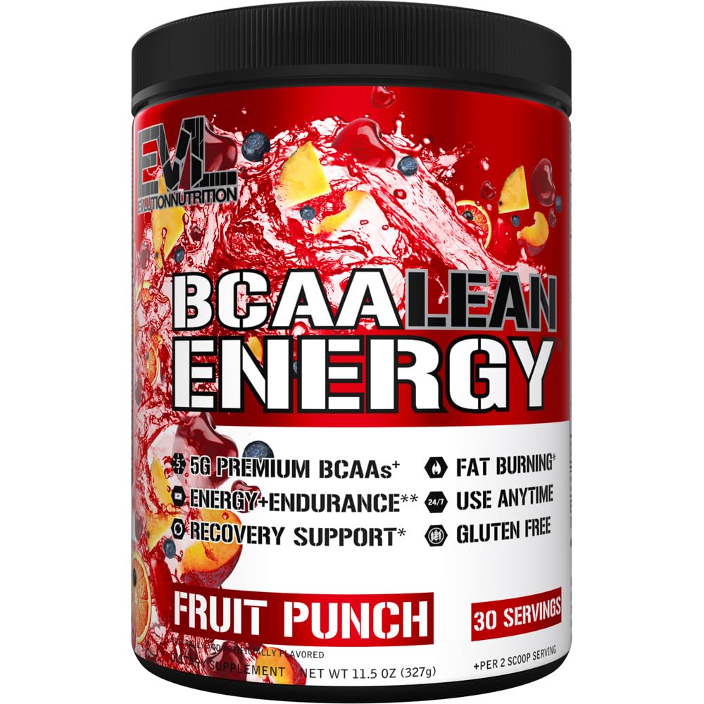 EVL BCAA Lean Energy Powder - Προ προπόνηση Πράσινο τσάι Fat Burner Υποστήριξη με BCAAs Αμινοξέα και Καθαρές Ενεργοποιητές - BCAA Powder Post Workout Recovery Drink for Lean Muscle Recovery - Fruit Punch