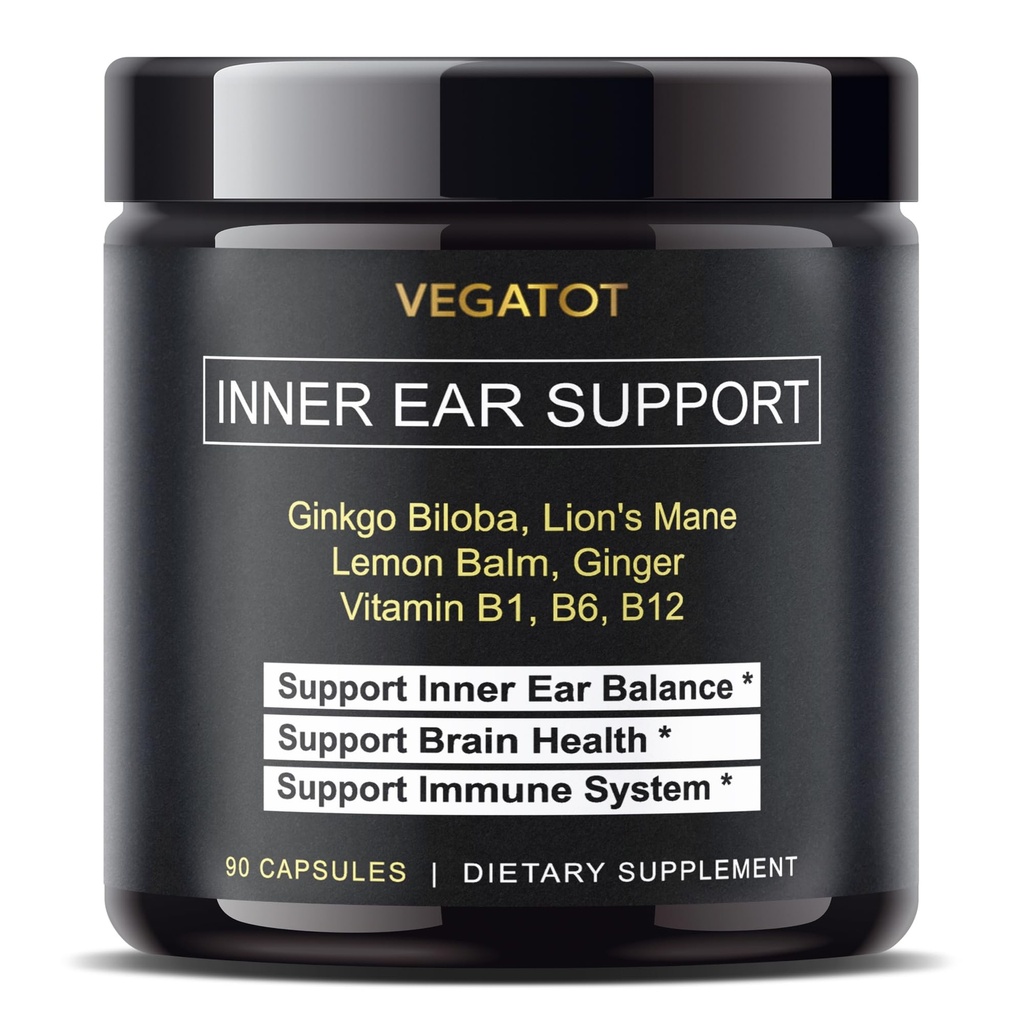 VEGATOT Vertigo Supplement *USA Made and Tested* Εσωτερικό συμπλήρωμα αυτιού με Mane Lemon Balm του Ginger B1, B6, B12 - Ginkness Spinning Εσωτερική ισορροπία αυτιού