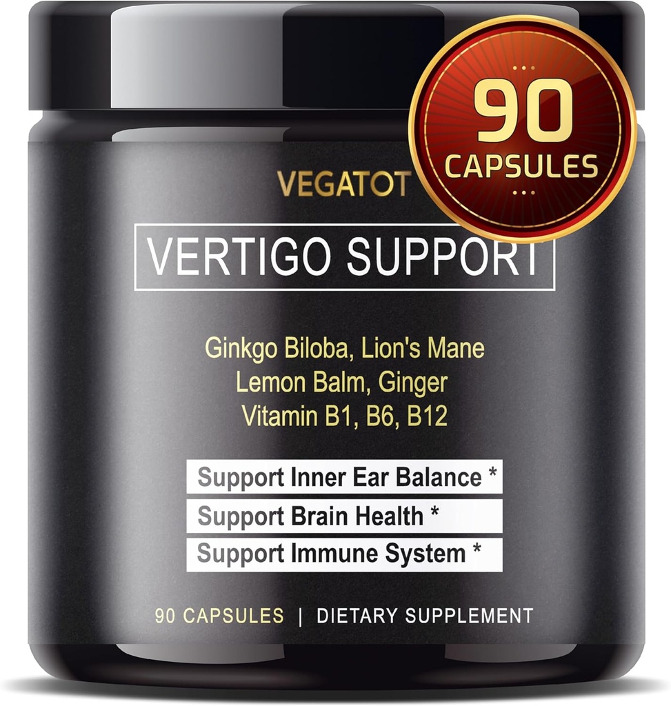 VEGATOT Vertigo Supplement *USA Made and Tested* Εσωτερικό συμπλήρωμα αυτιού με Mane Lemon Balm του Ginger B1, B6, B12 - Ginkness Spinning Εσωτερική ισορροπία αυτιού