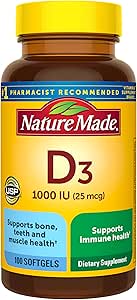 Nature Made Vitamin D3 1000 IU (25 mcg), συμπλήρωμα βιταμίνης D για τα οστά, τα δόντια, τους μυς και το ανοσοποιητικό υγεία, 100 Softgels, 100 ημέρες προσφοράς