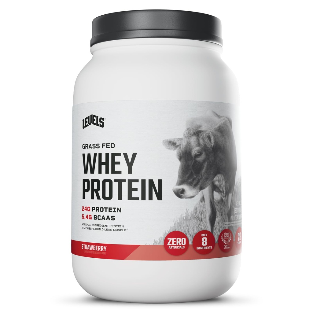 Επίπεδα Grass Fed Whey πρωτεΐνη σκόνη, χωρίς τεχνητά, 24G πρωτεΐνης, φράουλα, 2LB