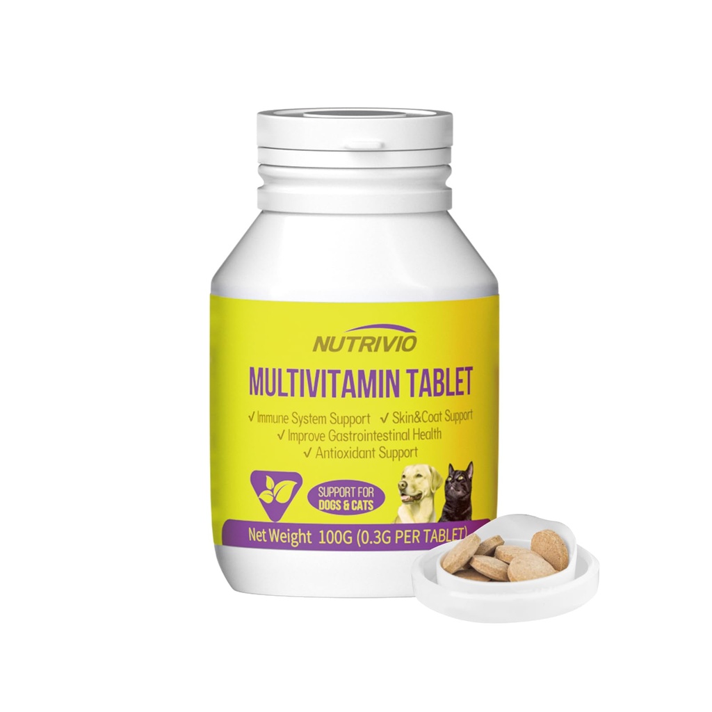 Dog Multivitamin Chewable Cat & Dog Vitamins and Supplements for Hip & Joints, Skin & Coat, Omega 3 Fish Oil for Dogs Tablets for Dogs & Cats, Vitamins- Immune Support 0.3g Per Tablet (100g)