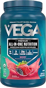 Vega All in One Nutrition Organic - 20g Plant-Based Pea Protein, Berry, 20 Servings, Vitamins A & C, Probiotics, Greens, Vegan, Keto, Gluten Free, 24.3oz (Packaging May Vary)