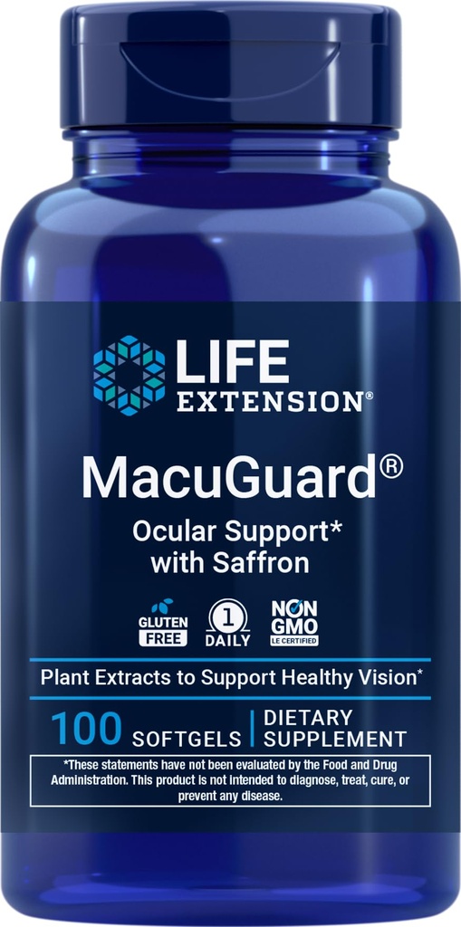 Life Extension MacuGuard Ocular Support with Saffron, 100 softgels