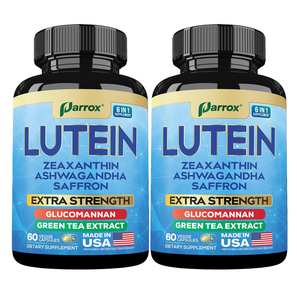 Lutein Supplement with Zeaxanthin, Ashwagandha, Saffron, Green Tea Extract, Glucomannan, Eye Vitamins for Adults, Vision Health Supplement, Plant-Based Formula for Daily Support (2 Pack)