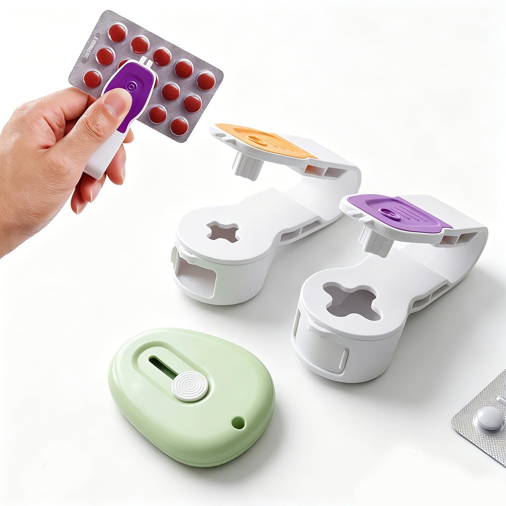 Pill Extractor Tool, Blister Pack Opener, No Touch Pill Remover for Elderly, Includes Craft Knife