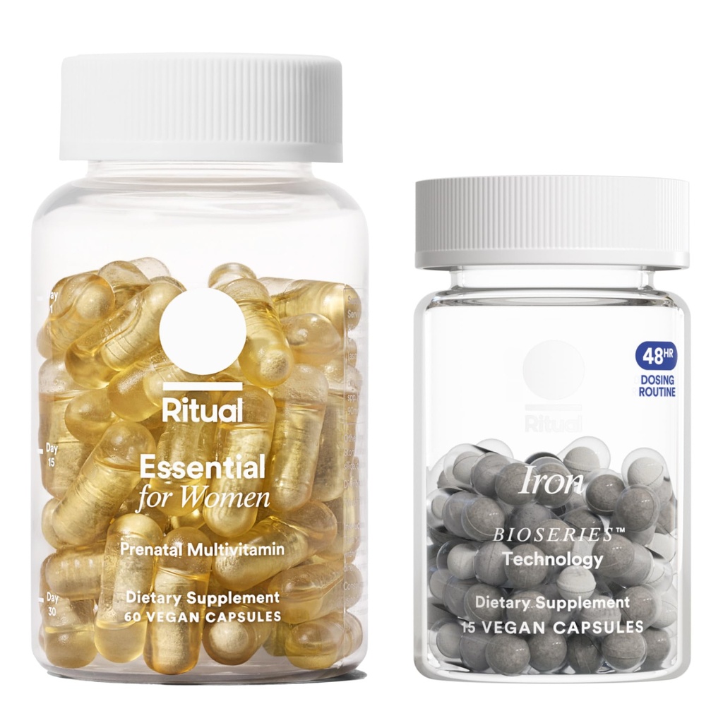 Ritual Iron Pregnancy Support Duo New Gentle, Pregnancy-Safe‡‡ Iron BioSeries Essential Prenatal Multivitamins to Support Pregnancy Nutrient Demands*, 30 Days Supply