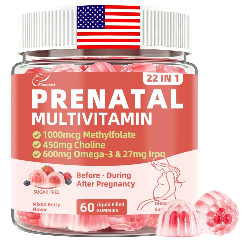 Prenatal Vitamins for Women with Choline, Iron, Methylfolate, Vegan Omega-3(DHA+EPA), Multivitamin & Probiotics, 22 in 1 Postnatal Vitamin for Women Before, During & After Pregnancy, Sugar Free, 60Cts