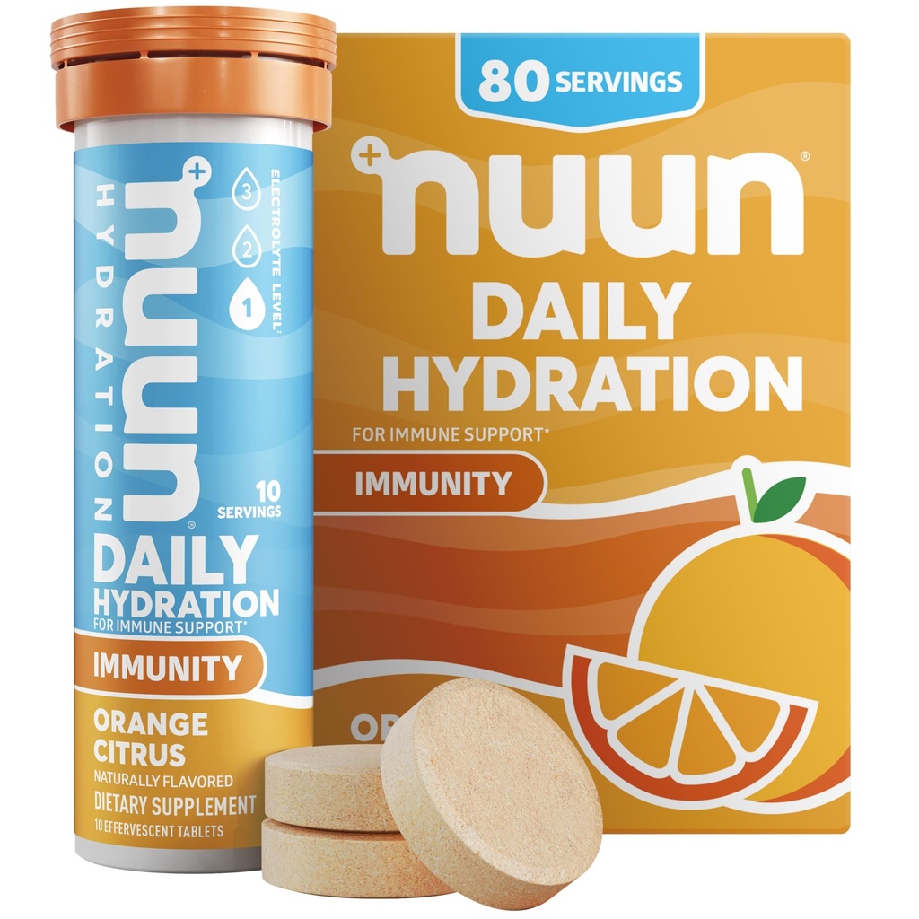 Nuun Ανοσία Ηλεκτρολυτικά Δισκία με Βιταμίνη D, C, E, & A, Ginger, Elderberry, Μαγνήσιο & 4 Άλλα Απαραίτητα Ηλεκτρόλυτα, Vegan, Πορτοκαλί Εσπεριδοειδή, 8 Συσκευασία (80 Μερίδες Σύνολο)