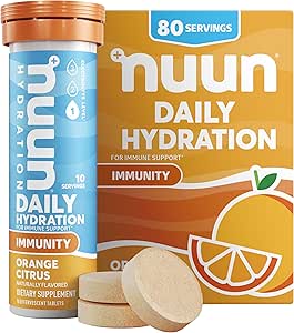 Nuun Immunity Electrolyte Tablets with Vitamin D, C, E, & A, Ginger, Elderberry, Magnesium & 4 Other Essential Electrolytes, Vegan, Orange Citrus, 8 Pack (80 Servings Total)