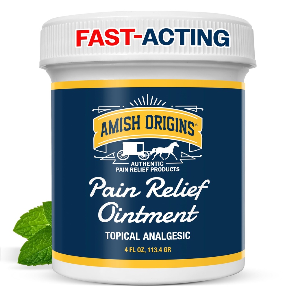 Amish Origins Pain Relief Ointment 4 oz Maximum Strength All Natural Discomfort Reliever for Joint, Muscle, Knee, Back, Neuropathy