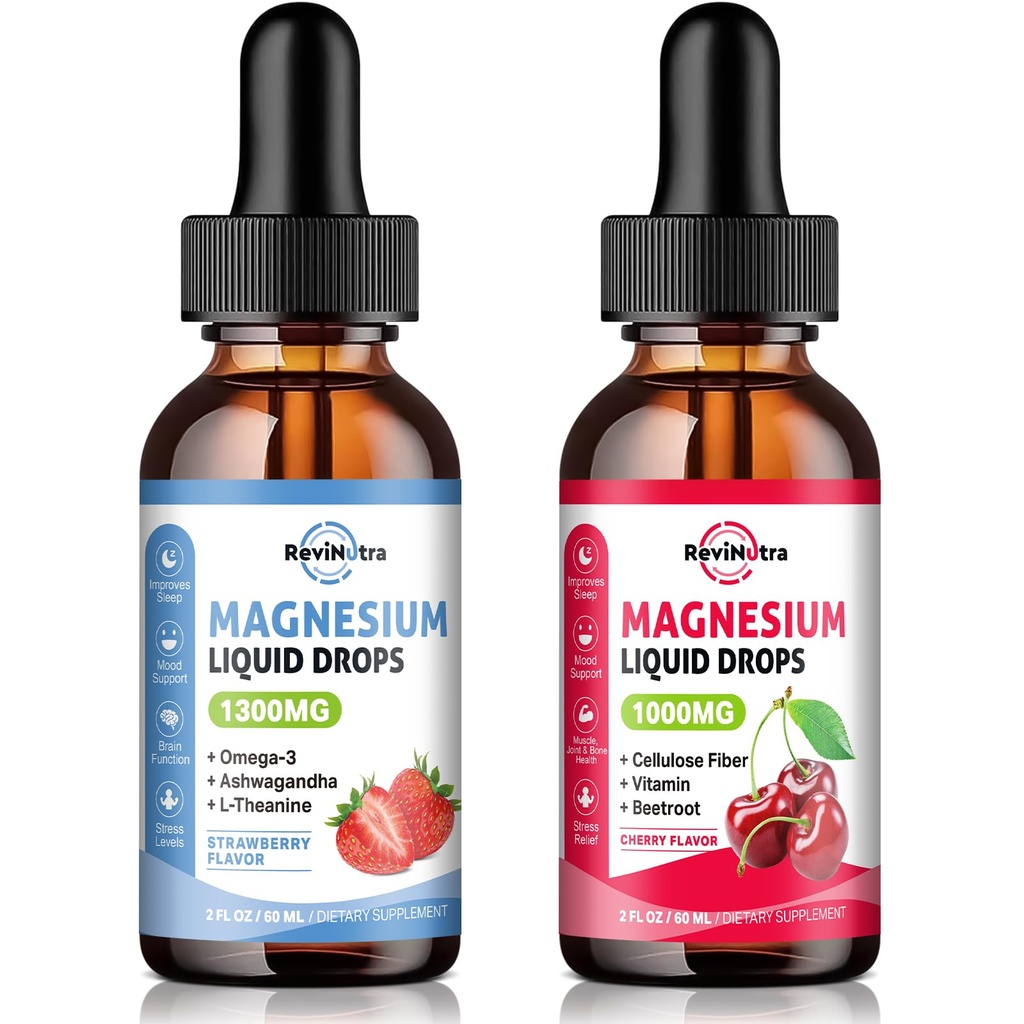 2 Pack Magnesium Glycinate Drops Strawberry & Cherry Flavor