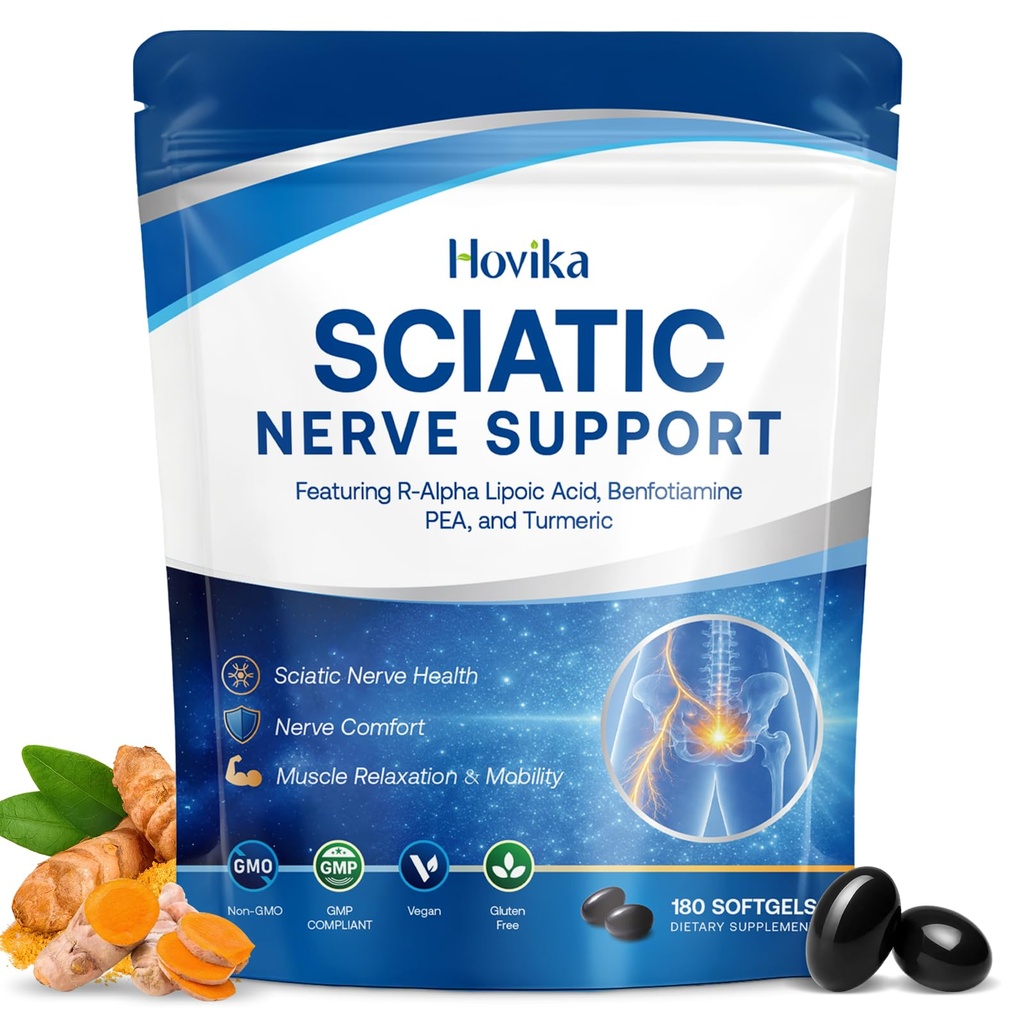 Sciatic Nerve Health Support Supplement - Neuropathy Support with Pea, R-Alpha Lipoic Acid, Benfotiamine & Vitamin B12 for Nerve Health, Mobility & Antioxidant Support, 180 Vegan Capsules