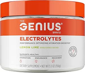 The Genius Brand Genius Electrolytes - Ηλεκτρολύτης σε σκόνη για ενεργούς τρόπους ζωής - Υποστηρίζει την ενυδάτωση, την ενέργεια, την αντοχή, την ανάπτυξη των μυών & την αποκατάσταση - λεμόνι Lime - 30 εξυπηρετούν